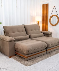 Sofá Retrátil Reclinável Ibis 2.30m Veludo Cappucino 828 - D33 e Molas Ensacadas