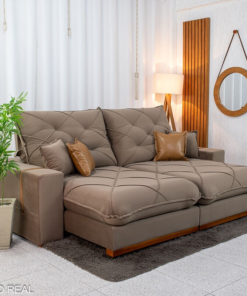 Sofá Retrátil Reclinável Malibu 2.50m Veludo Capuccino 828 - D33 e Molas Ensacadas
