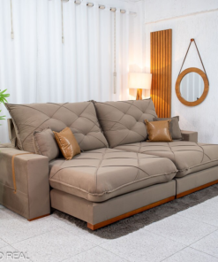 Sofá Retrátil Reclinável Malibu 2.90m Veludo Capuccino 828 - D33 e Molas Ensacadas