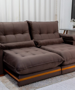 Sofá Retrátil Reclinável Ibis 2.30m Veludo Marrom 815 - D33 e Molas Ensacadas