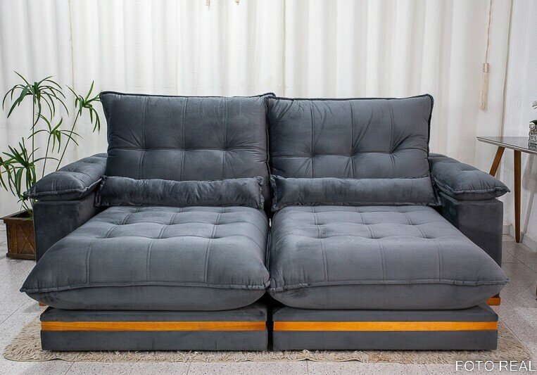 Sofá Retrátil Reclinável Ibis 2.30m Veludo Cinza 814 - D33 e Molas Ensacadas - Imagem 2