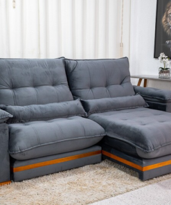 Sofá Retrátil Reclinável Ibis 2.30m Veludo Cinza 814 - D33 e Molas Ensacadas - Imagem 3