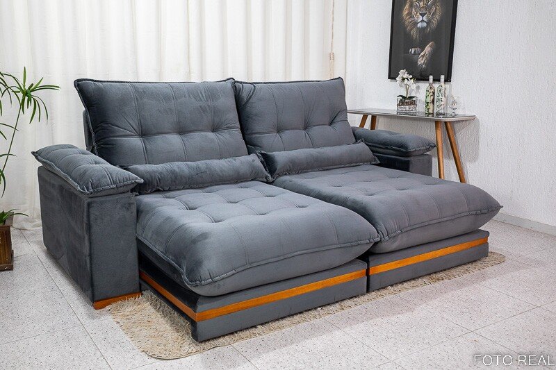 Sofá Retrátil Reclinável Ibis 2.30m Veludo Cinza 814 - D33 e Molas Ensacadas