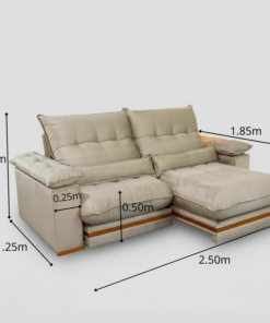 Sofá Retrátil Reclinável Ibis 2.50m Veludo Bege 818 - D33 e Molas Ensacadas - Imagem 2