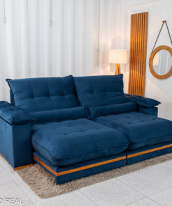 Sofá Retrátil Reclinável Ibis 2.50m Veludo Azul 800 - D33 e Molas Ensacadas
