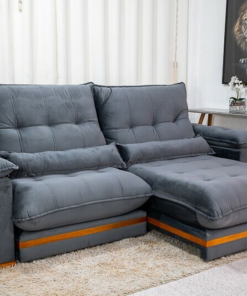 Sofá Retrátil Reclinável Ibis 2.50m Veludo Cinza 814 - D33 e Molas Ensacadas