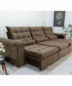 Sofá Retrátil Reclinável Emanuelly 3.20m Veludo Marrom 19