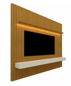 Alternative view of Painel Nobre Ripado 100% MDF C/Nicho e LED Larg. 2.30m TV até 85" Naturale/Off Gelius