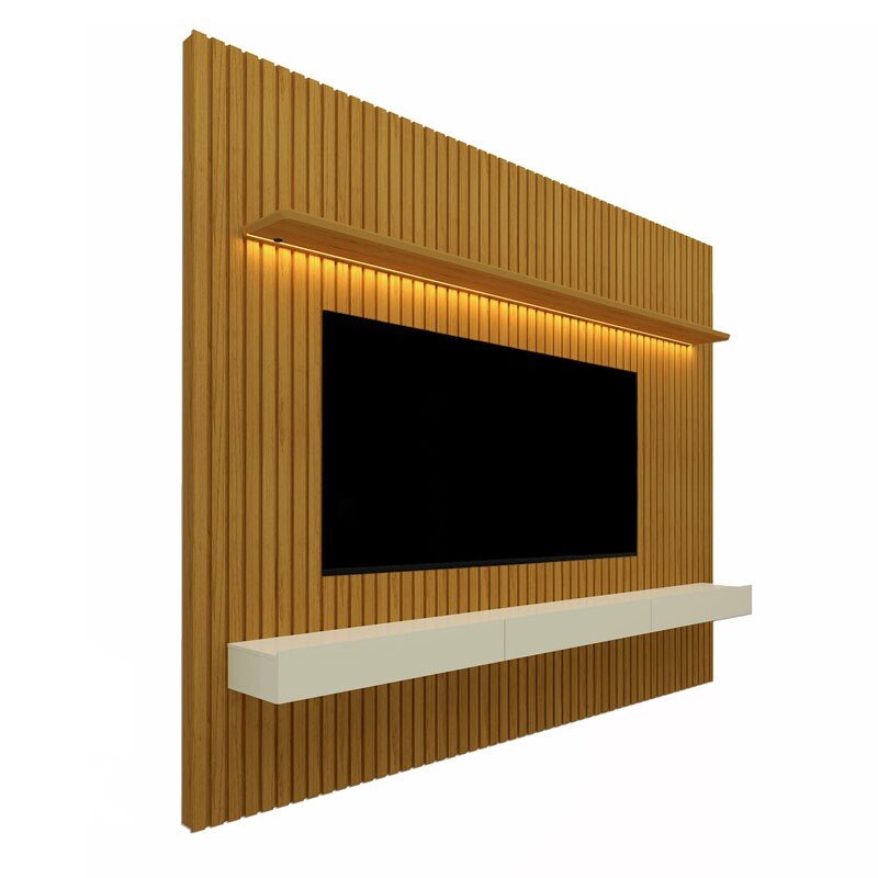 Painel Nobre Ripado 100% MDF C/Nicho e LED Larg. 2.30m TV até 85" Naturale/Off Gelius - Imagem 2