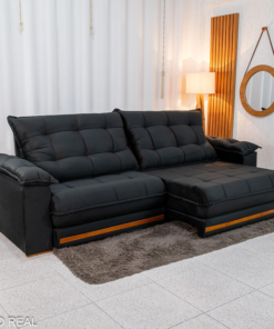Sofá Retrátil Reclinável Barcelona 2.90m Veludo Preto 322 - D33 e Molas Ensacadas - Imagem 3
