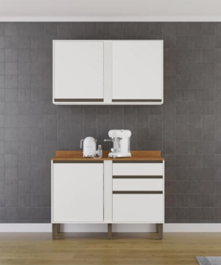 Balcão Pérola Branco 1.20m + Aéreo Pérola 2 Portas Branco 1.20m - Sallêto