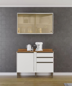 Aéreo Porta Correr Reflecta Valência + Balcão Cozinha Pérola Larg. 1.20m Branco Sallêto