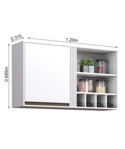 Aéreo 1 Porta + Balcão Cozinha Pérola Larg. 1.20m Branco Sallêto - Imagem 3