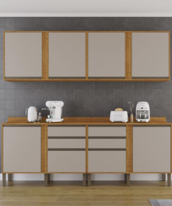 2 Balcões Pérola Cinamomo/Off + 2 Aéreo Pérola 2 Portas Cinamomo/Off Larg. 2.40m Sallêto - Oferta