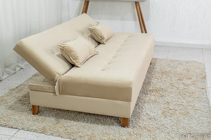 Sofá 4 lugares e Sofá Cama Casal Arpoador Veludo Bege 3040/04 - Imagem 3