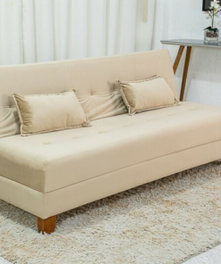 Sofá 4 lugares e Sofá Cama Casal Arpoador Veludo Bege 3040/04