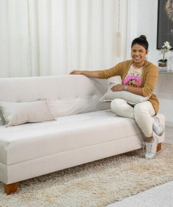 Sofá 4 lugares e Sofá Cama Casal Arpoador Veludo Bege 3040/01