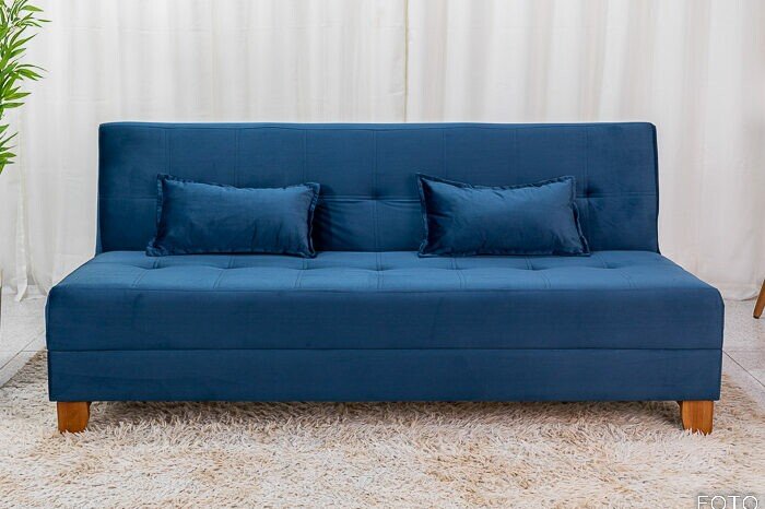 Sofá 4 lugares e Sofá Cama Casal Arpoador Veludo Azul 3040/07 - Imagem 2