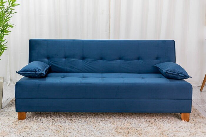 Sofá 4 lugares e Sofá Cama Casal Arpoador Veludo Azul 3040/07 - Imagem 3