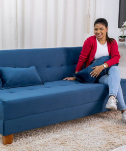 Sofá 4 lugares e Sofá Cama Casal Arpoador Veludo Azul 3040/07