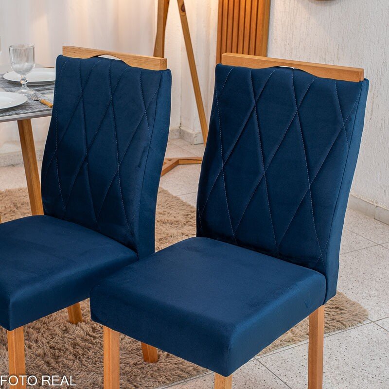 Caixa 2 Cadeiras Lisboa Veludo Azul 503 Madeira Art Assento - Entregue Montada - Imagem 2