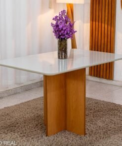 Mesa de Jantar Moscou 120x80 Vidro Off/Base Cinamomo - Minas Plac