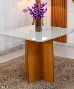 Mesa de Jantar Moscou 90x90 Vidro Off/Base Cinamomo - Minas Plac