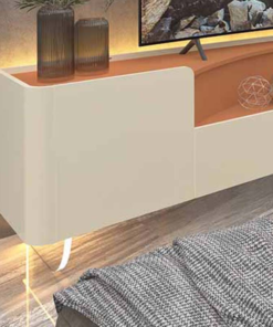Rack Infinity 100% MDF Larg. 2.30m C/ Pés de Vidro Off/Terracota Gelius - Imagem 3