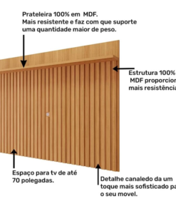 Bancada Moema Larg. 1.85m Off/Cinamomo + Painel Trend Ripado Larg. 1.80m Cinamomo 100% MDF - Permóbili - Imagem 3