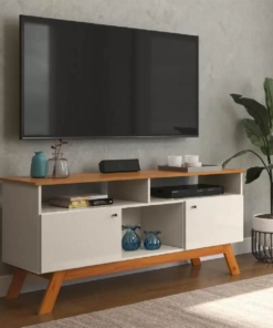 Rack Bancada Amsterdã II Larg. 1.40m para TV até 43 Polegadas Off White/Nature Tebarrot
