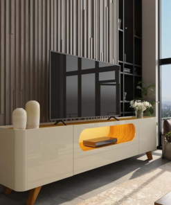Rack Nobre Larg. 2.10m Off/Naturale C/ Led 100% MDF para TV até 70" - Gelius