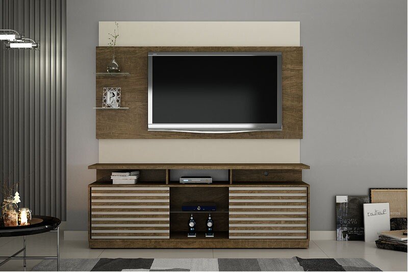 Rack Roma e Painel Turim para TV até 65 Polegadas Ypê/Off White Valdemóveis