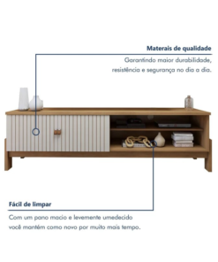 Rack Bancada Ouro Preto Larg. 1.64m Cinamomo/Off C/Detalhe Frisado para TV até 65" - Valdemóveis - Imagem 2