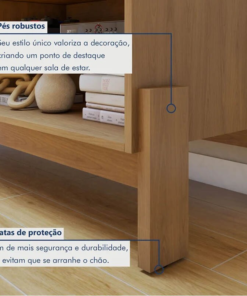 Rack Bancada Ouro Preto Larg. 1.64m Cinamomo/Off C/Detalhe Frisado para TV até 65" - Valdemóveis - Imagem 3