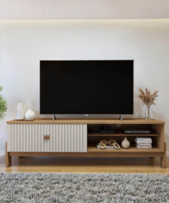 Rack Bancada Ouro Preto Larg. 1.64m Cinamomo/Off C/Detalhe Frisado para TV até 65" - Valdemóveis