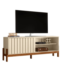 Rack Bancada New Aurora Larg. 1.88m Pérola Metalizada/Cinamomo Mel para TV até 75" - Mobler - Imagem 3