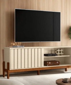 Rack Bancada New Aurora Larg. 1.88m Pérola Metalizada/Cinamomo Mel para TV até 75" - Mobler