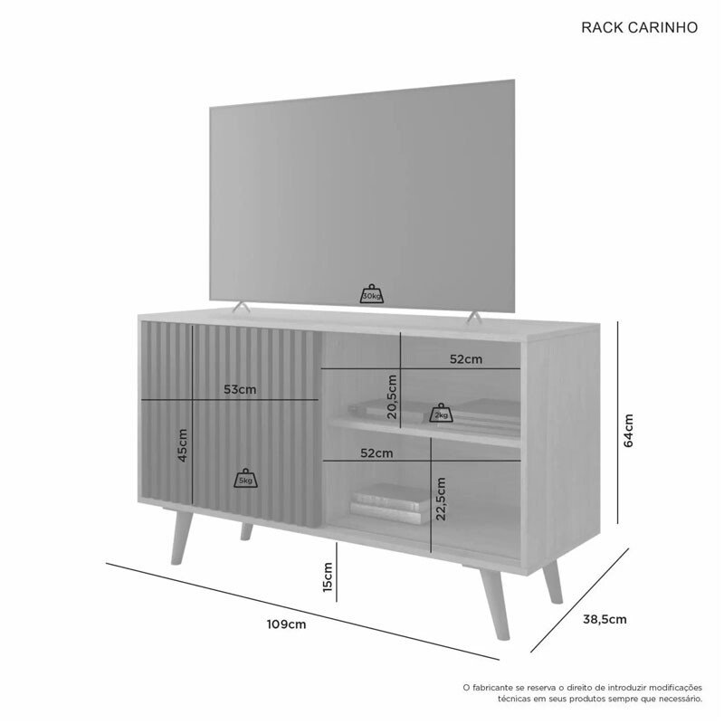 Rack Bancada Carinho Ripado Larg. 1.09m Cinamomo JCM - Imagem 3