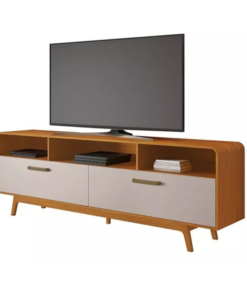 Rack Bancada Cristal Candian Larg. 2.00m Cinamomo/Off para TV até 70" - JCM - Imagem 3