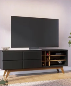 Bancada Noronha Larg. 1.80m Preto/Noce para TV até 70" - Colibri