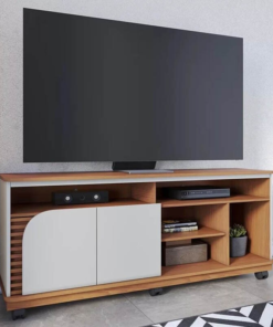 Rack Bancada Jurerê Larg. 1.50m Freijó/Off White para TV até 65"- Colibri