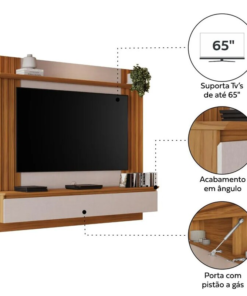 Painel NT 1365 Larg. 1.60m Off/Freijó C/ Detalhe Ripado para TV até 65" - Notável - Imagem 3
