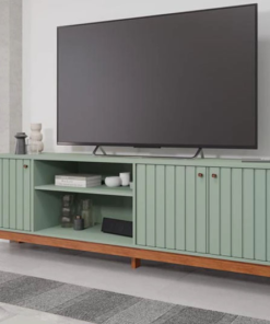 Painel Maragogi Ripado 100% MDF Larg. 2.30m Cinamomo + Rack Bancada Holanda Ripado 100% MDF larg. 2.05m Sálvia/Cinamomo Permobili - Imagem 2