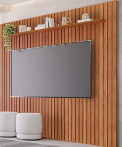 Painel Maragogi Ripado 100% MDF Larg. 2.30m Cinamomo + Rack Bancada Holanda Ripado 100% MDF larg. 2.05m Sálvia/Cinamomo Permobili - Imagem 3