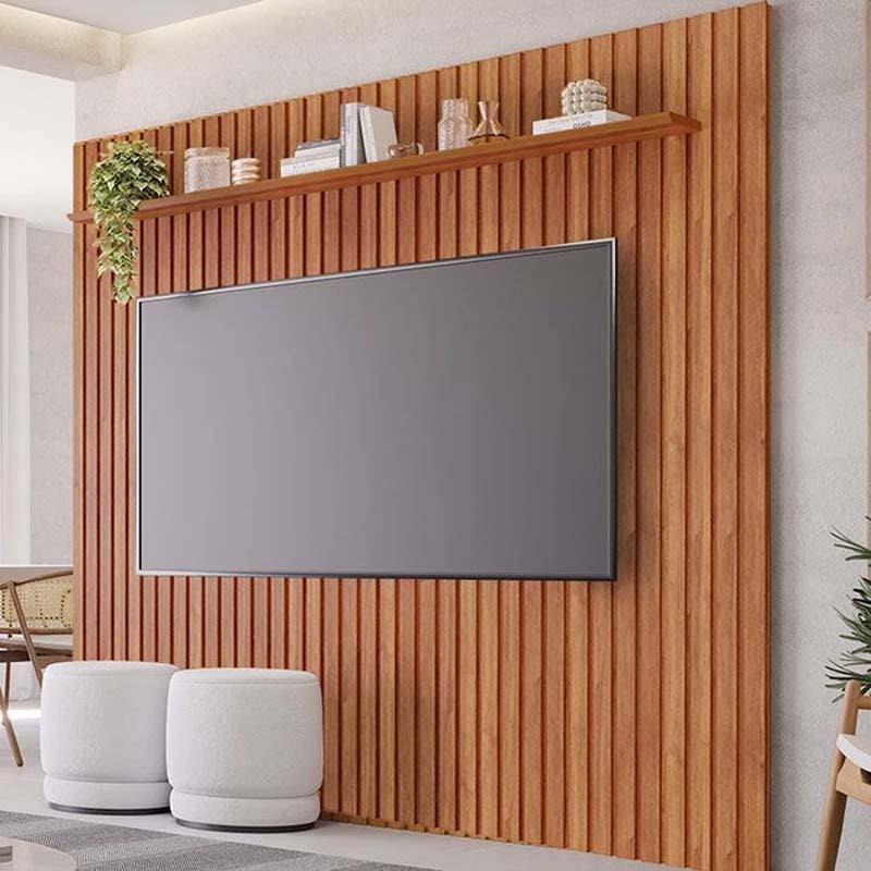 Painel Maragogi Ripado 100% MDF Larg. 2.30m Cinamomo + Rack Bancada Holanda Ripado 100% MDF larg. 2.05m Sálvia/Cinamomo Permobili - Imagem 3