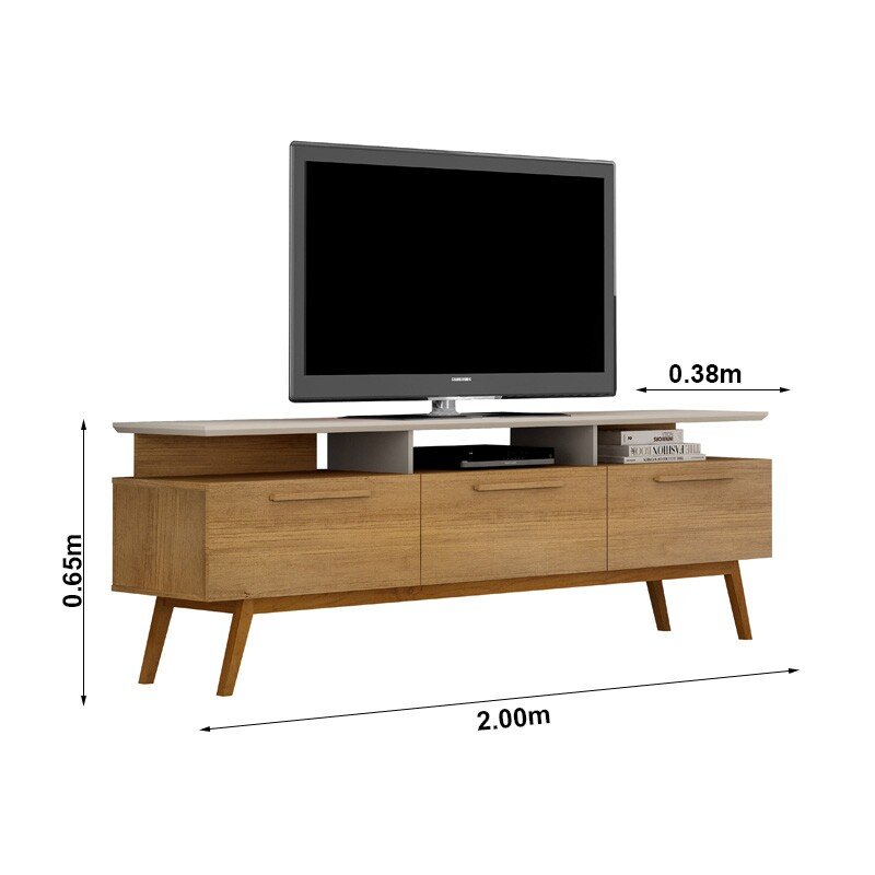 Rack São Paulo Cinamomo/Off TV até 75 Polegadas Larg. 2.00m + Painel Frisado Curitiba Cinamomo Larg. 2.24m - Valdemoveis - Imagem 2