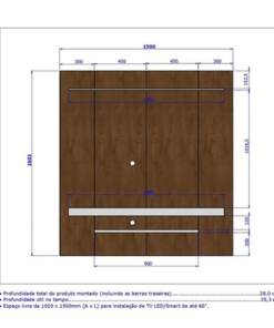 Painel Leme Larg. 1.50m Cinamomo/Ripado/Off White Impressão Ripada 3D para TV até 60" - Bechara - Imagem 2