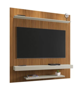Painel Leme Larg. 1.50m Cinamomo/Ripado/Off White Impressão Ripada 3D para TV até 60" - Bechara - Imagem 3