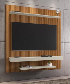 Painel Leme Larg. 1.50m Cinamomo/Ripado/Off White Impressão Ripada 3D para TV até 60" - Bechara