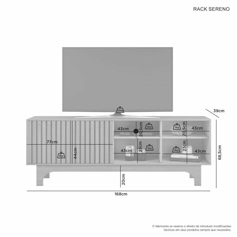 Rack Sereno Larg. 1.68m Cinamomo Ripado + Painel Riso Larg. 1.82m Cinamomo Ripado para TV até 65" JCM - Oferta - Imagem 3